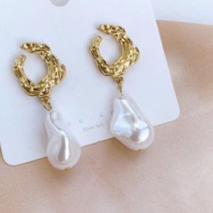 Gold plated Pearl drop S925 Silver Stud Earrings